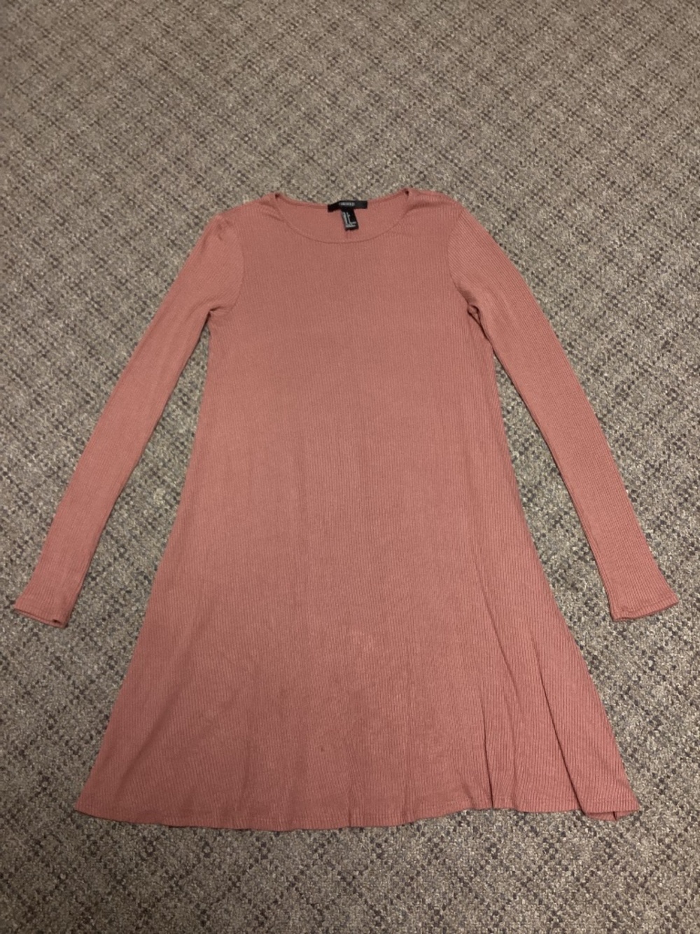 Forever 21 Dusty Rose Long Sleeve Ribbed A-Line Swing Dress Size S
